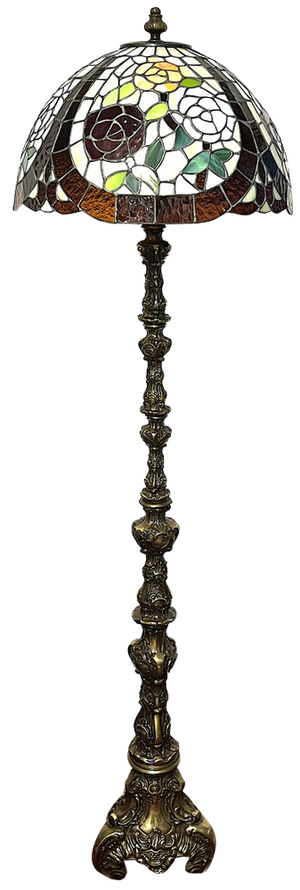 Single Brass Tiffany Shade Floor Lamp from Unbekannt, 1950s