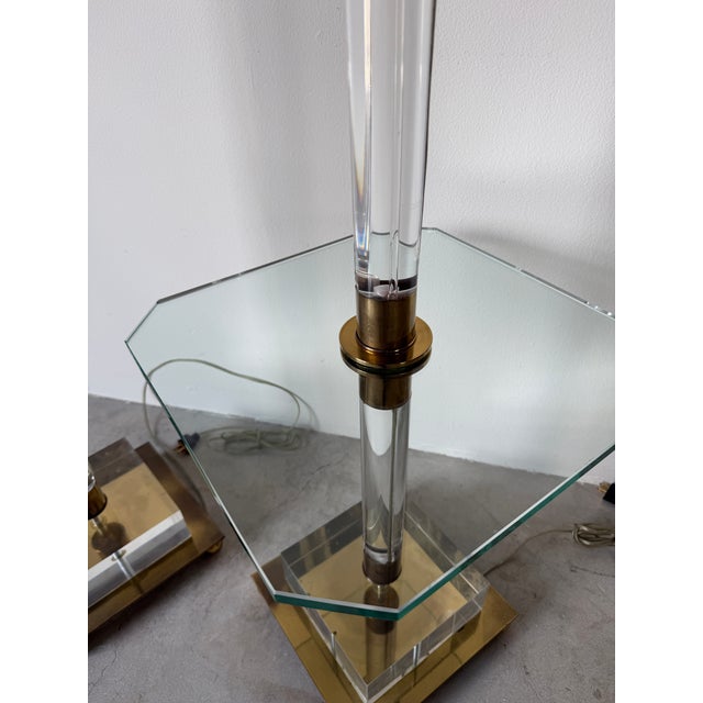 1980s Italian Vintage Lucite & Brass Floor Lamps – A Pair For Sale - Image 9 of 18