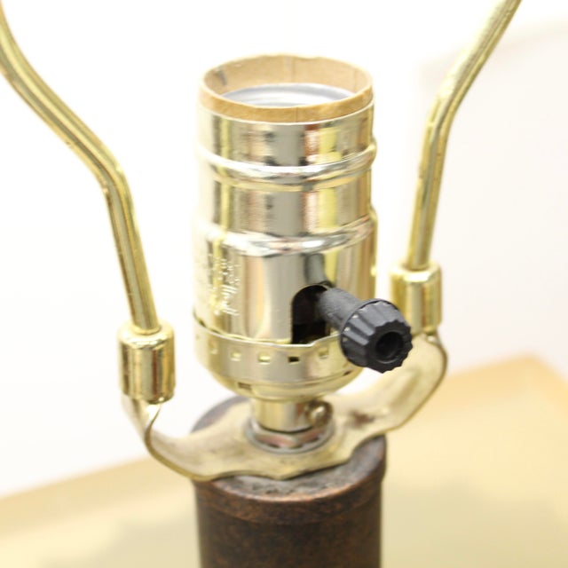 1980s Vintange Pair of Fluted Column Table Lamps With Amber Resin & Brass For Sale - Image 5 of 5