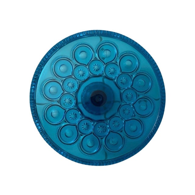 L E Smith Moon & Stars Cake Stand Peacock Blue For Sale - Image 4 of 7