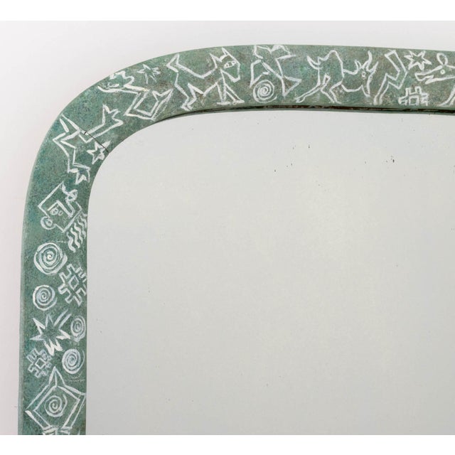 Late 20th Century Sage Green Ground Paint-Decorated Wood Framed Arch Form Mirror For Sale - Image 5 of 6