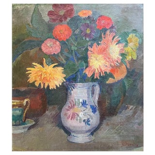 Fernand Blondin, Flowers in a Pitcher, Oil on Canvas For Sale
