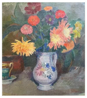 Fernand Blondin, Flowers in a Pitcher, Oil on Canvas