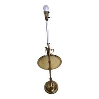 Vintage Brass Floor Lamp With Tray and Midnight Oil Canteen Motif For Sale