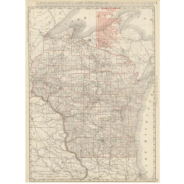 Antique Map of Wisconsin The Badger State by Ran McNally, 1899 For Sale - Image 12 of 12