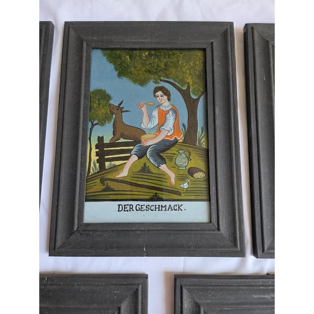 Black German Reverse Glass Paintings, Set of 5 For Sale - Image 8 of 10
