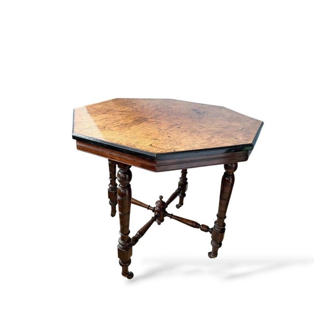 Wood Antique Victorian Octagonal Burr Walnut Dining Table For Sale - Image 7 of 10