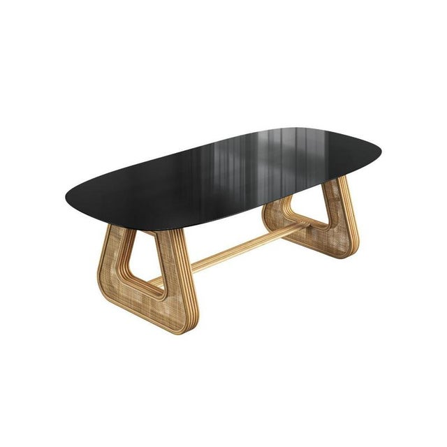 Portofino dining table in tinted rattan and glass by popus editions. Dimensions: w 240 x d 110 x h 74 cm. Materials:...