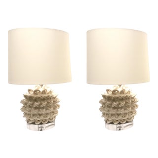 Modern Arteriors White Ceramic Knot Table Lamps - a Pair For Sale