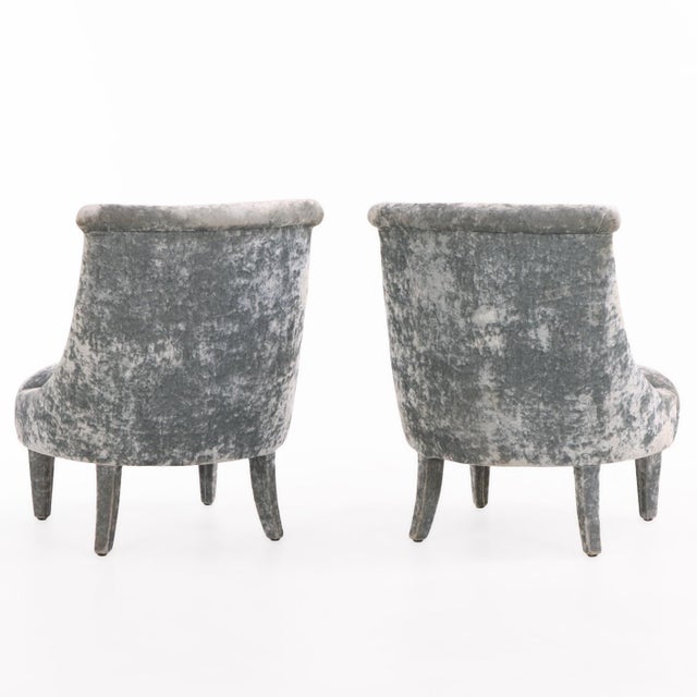 Italian Pair of Italian Velvet Upholstered Slipper Chairs, C 1970 For Sale - Image 3 of 5