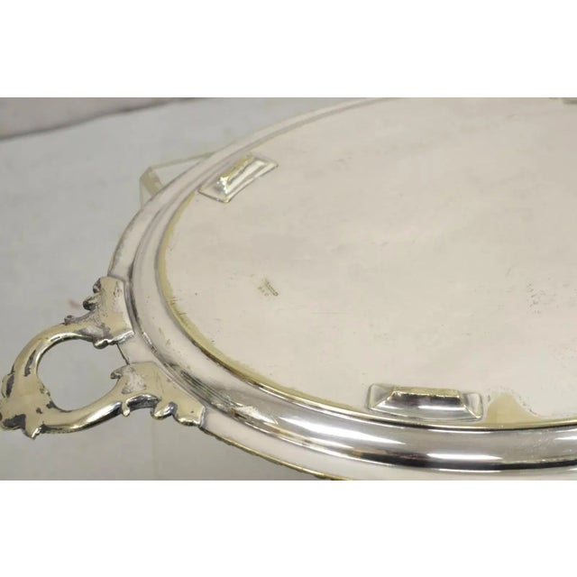 Antique English Victorian Oval Twin Handle Silver Plated Serving Tray For Sale - Image 10 of 11