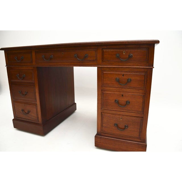 Antique Victorian Leather Top Pedestal Desk, 1860s For Sale - Image 11 of 12