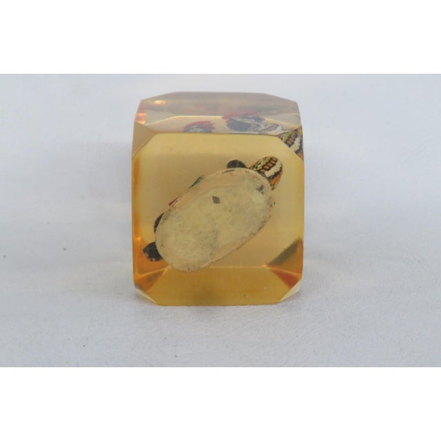 Barcelos Roosters Encased Lucite Souvenir Paperweight Amber Tinted Acrylic 5105b For Sale - Image 9 of 15