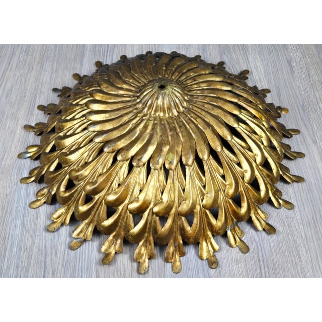 1950s Gold Metal Tole Sunburst Shade for Ceiling Light Fixture, Made in Italy For Sale - Image 4 of 18