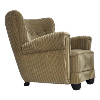 Vintage Danish Oak Lounge Armchair with Velour Upholstery, 1960s For Sale