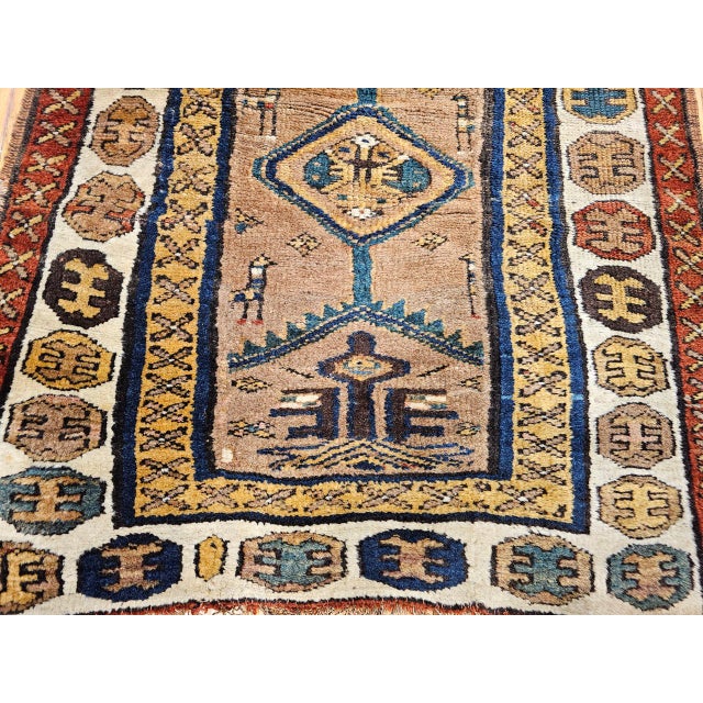 Antique 19th C. Persian Kurdish Tribal Runner Rug, Hand-Knotted Wool, Geometric Pattern, 3x10, Camelhair & Ivory For Sale - Image 13 of 15