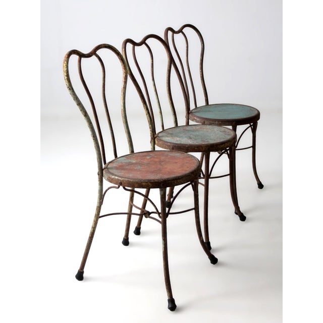 Blue Early 20th Century Art Nouveau Iron Bistro Chairs, Set of 3 For Sale - Image 8 of 18