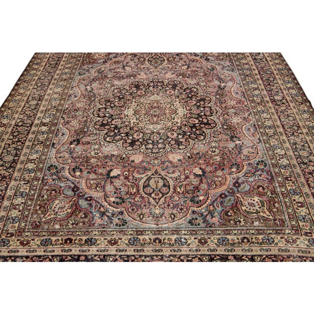 Persian 1960s Vintage Distressed Pink Handmade Rosette Wool Rug For Sale - Image 3 of 9