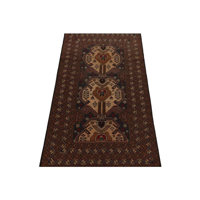 1950s 1950s Vintage Baluch Afghan Runner in Beige, Brown & Blue Patterns by Rug & Kilim For Sale - Image 5 of 7