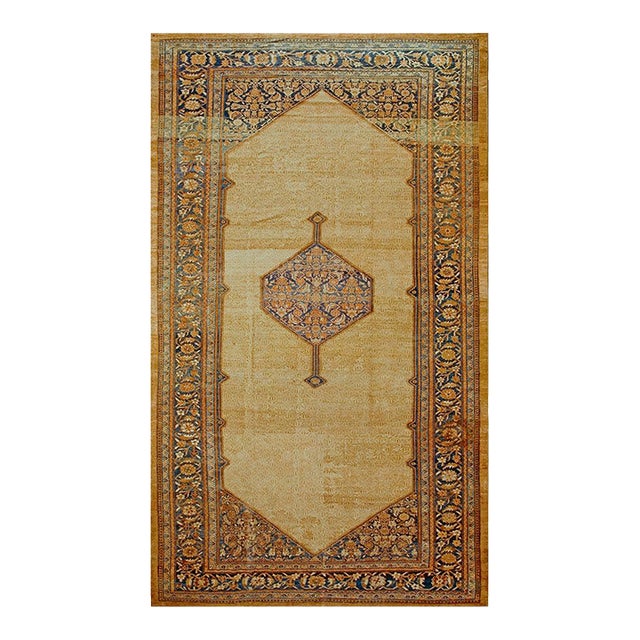 Elegant Tan and Blue Color With Unique Medallion Design Antique Serab Rug For Sale