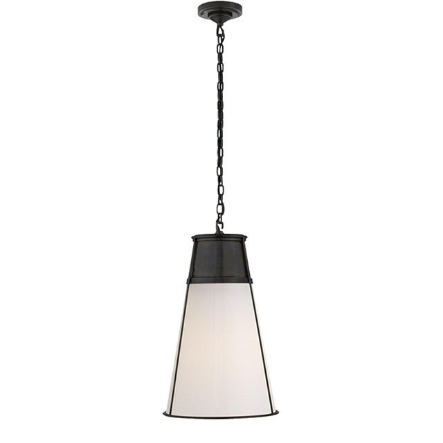 Thomas O'Brien for Visual Comfort Signature Robinson Large Pendant in Bronze with White Glass For Sale