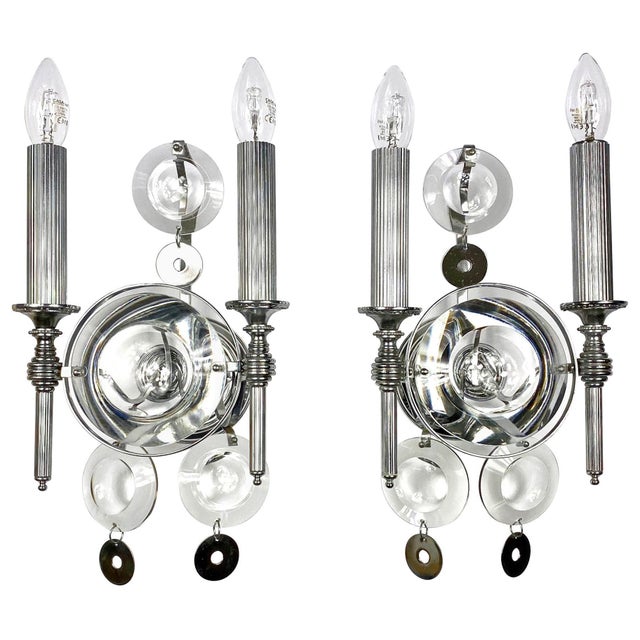Silver Metal & Glass Wall Lamps by Gaetano Sciolari, Italy, 1970s, Set of 2 For Sale - Image 8 of 8