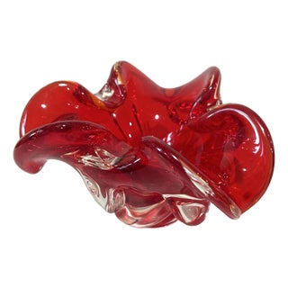 Mid-Century Modern Marano Red Glass Bowl For Sale