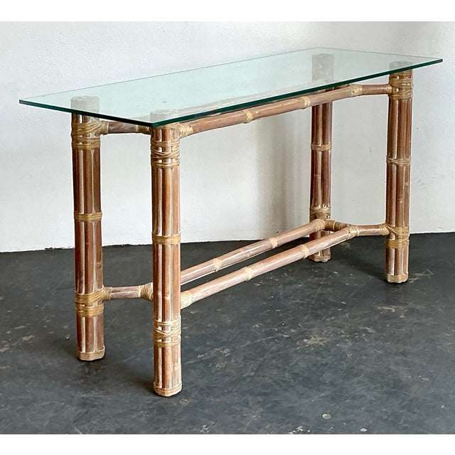 Vintage Bundled Rattan Console Table After McGuire For Sale - Image 12 of 12