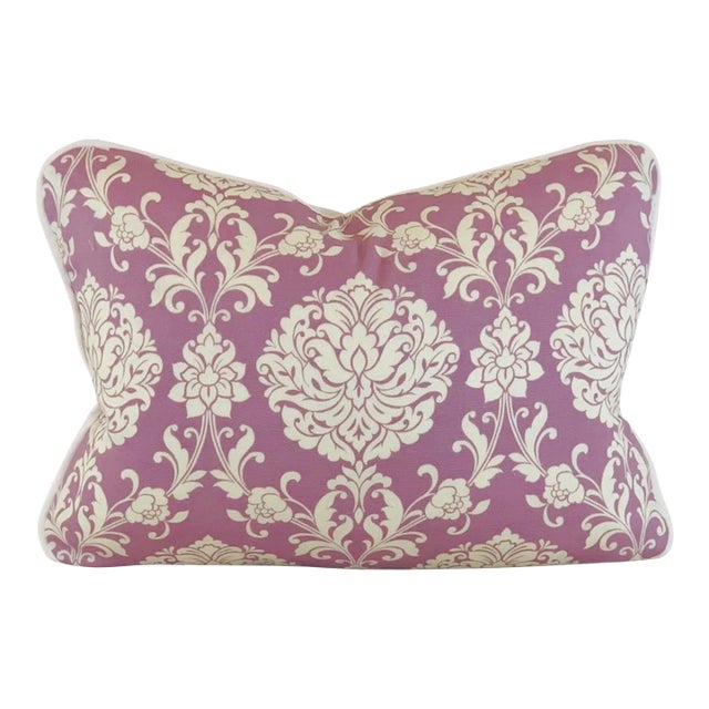Designer P Kaufmann Waverly Ivory Lilac Purple Damask Leaves Scroll Pillow Cover For Sale