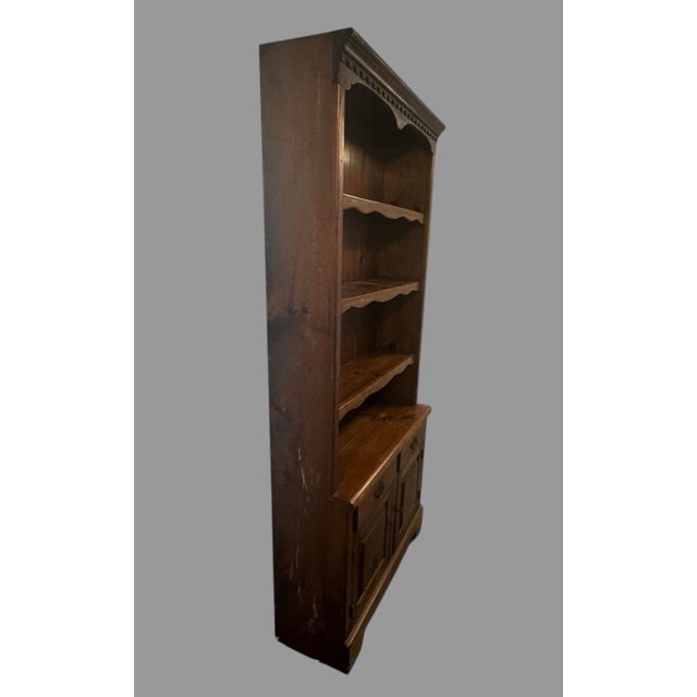 Late 20th Century Rustic Solid Wood Hutch Cabinet Bookcase Cupboard Farmhouse Display Storage For Sale - Image 4 of 6