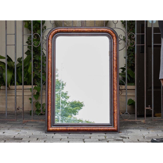 Wood French Faux Tortoiseshell and Ebonized Mirror With Rounded Corners, Circa 1920 For Sale - Image 7 of 9