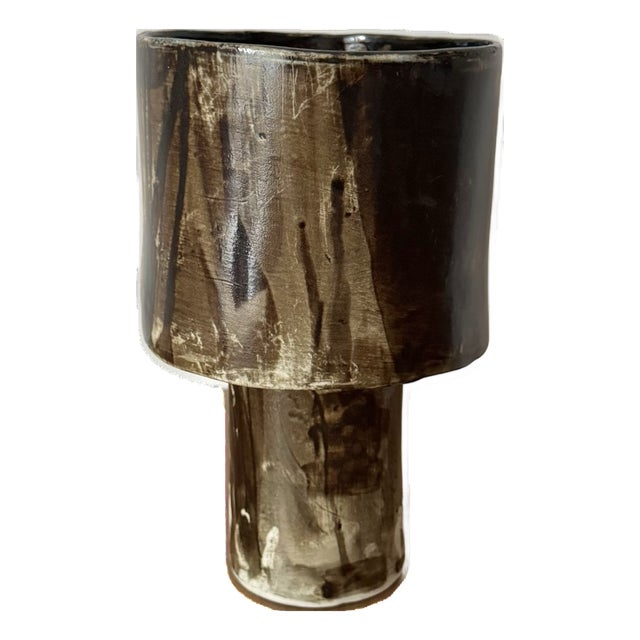 Handmade Ceramic Lamp With Brown Glaze and Expressive Drip Textures For Sale