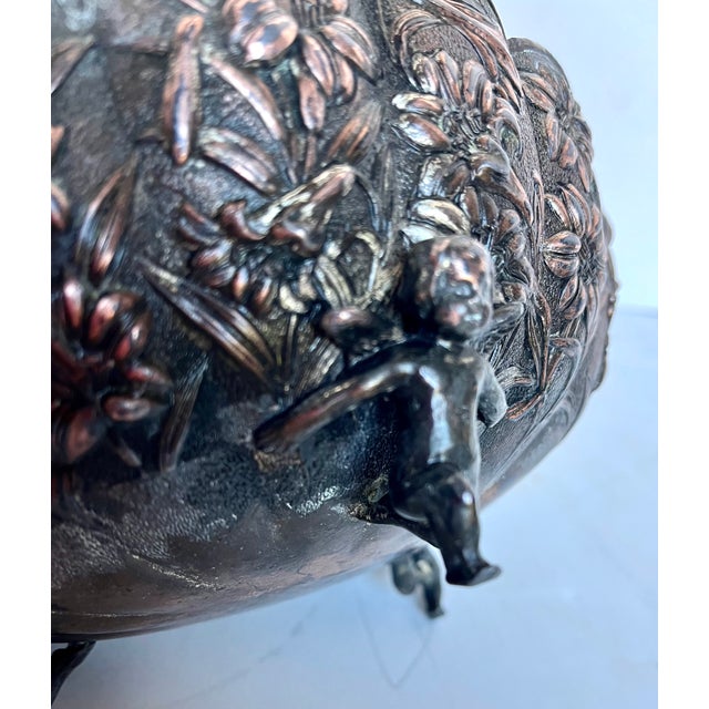 Vintage Scalloped Embossed Copper Jardiniere Footed Bowl For Sale - Image 14 of 18