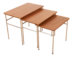 Nesting Tables with Chrome-Plated Metal Frames & Mahogany Shelves, Set of 3