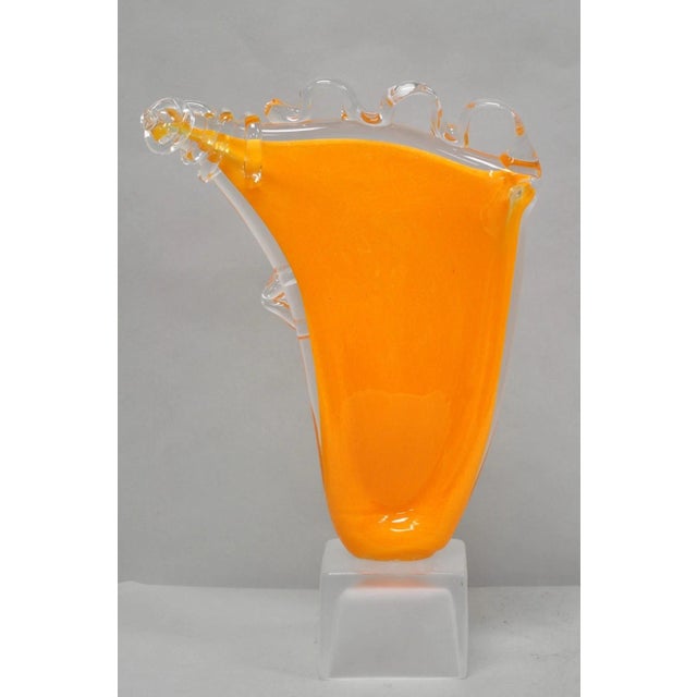 Late 20th Century Ion Tamaian Postmodern Orange Blown Art Glass 20" Large Abstract Face Sculpture For Sale - Image 15 of 18