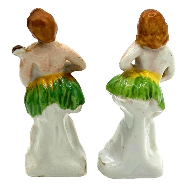 1950s Hawaiian Hula Girl & Native Male Ceramic Statue Pair by Okada China For Sale - Image 4 of 6