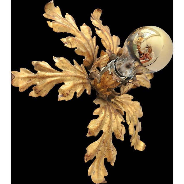 Hollywood Regency Florentine Flower-Shaped Gilt Flush Mount with Hand-Forged, Floral, Gilded with Gold Leaf in the style of Hans Kögl, Italy, 1960s For Sale - Image 13 of 18