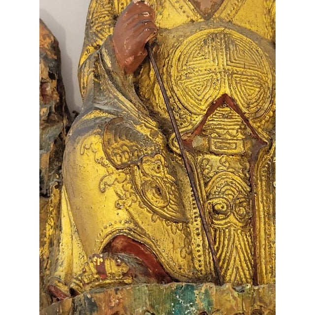 Wood Early 19th C. Chinese Qing Gilt Lacquer Carved Wood Daoist Temple Deity Figure For Sale - Image 7 of 13