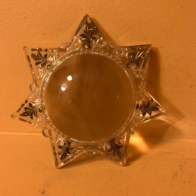 Very Neat Early Pressed Glass Victorian 7 point star domed magnifying glass with gilt Foliate and beaded design