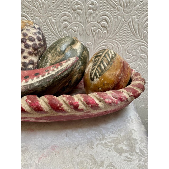 Red Large Mid-Century Hand Painted Fall Colors Braided Bowl Vegetable Fruit Centerpiece - 7 Pieces For Sale - Image 8 of 10
