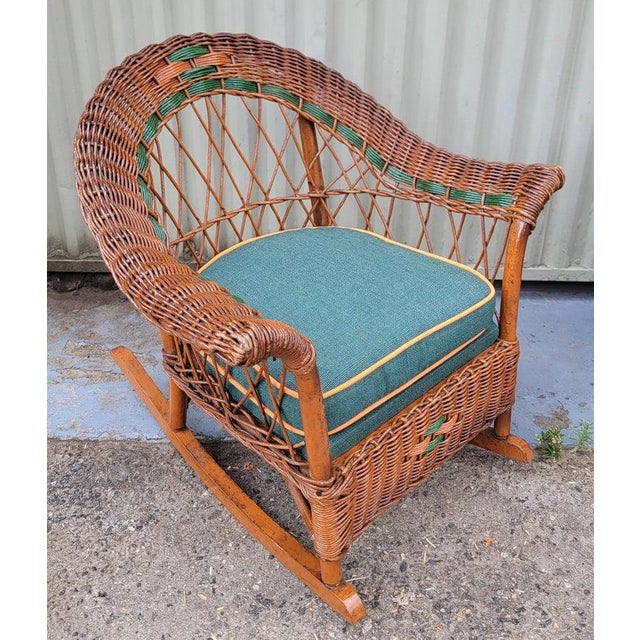 Wood 20th Century Wicker Child's Bar Harbor Settee & Chaise & Rocker Set For Sale - Image 7 of 13
