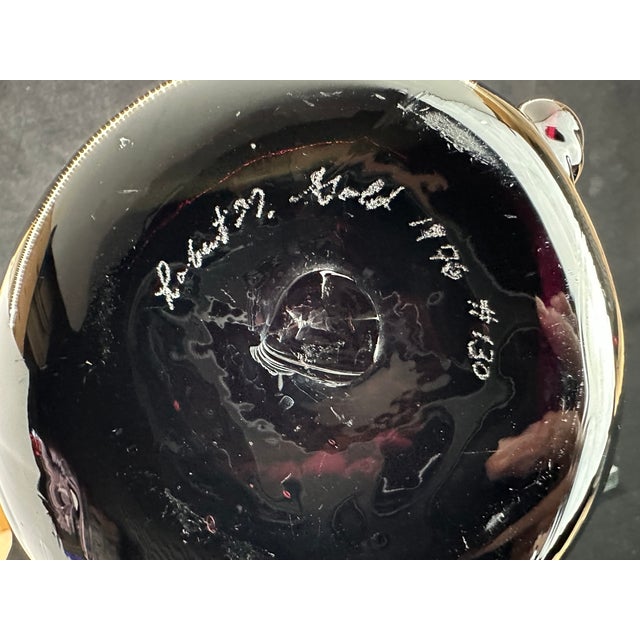 Black Signed Studio Art Glass Bowl, Robert Naess 1979 #130 For Sale - Image 8 of 8
