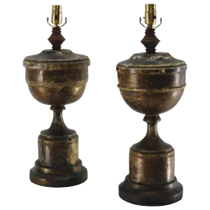 Pair of 19th Century Gilded Pedestal Lamps