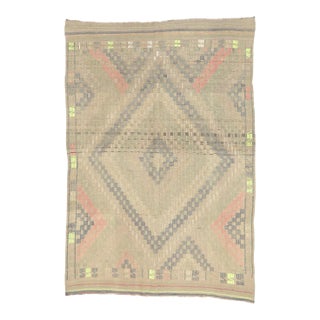 Mid 20th Century Faded Vintage Embroidered Kilim Rug For Sale