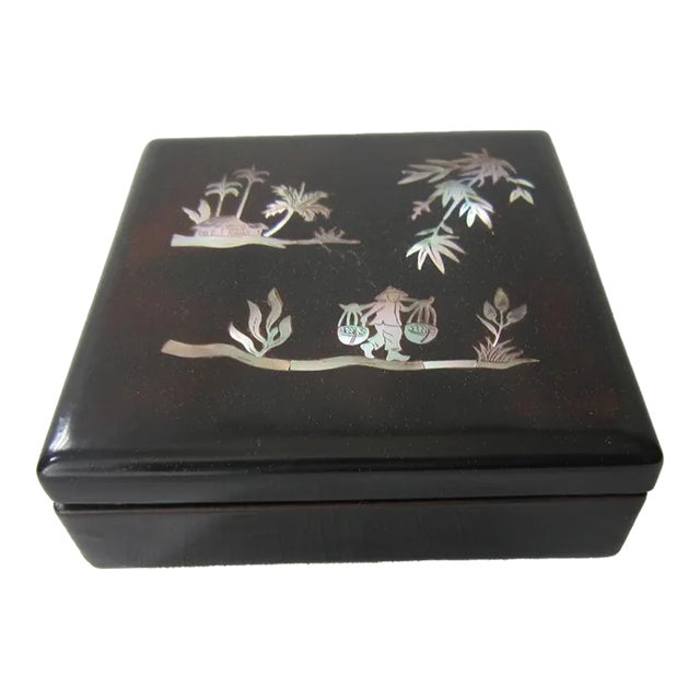 Vietnamese Black Lacquer Box, Mop Inlay For Sale