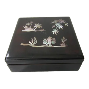 Vietnamese Black Lacquer Box, Mop Inlay