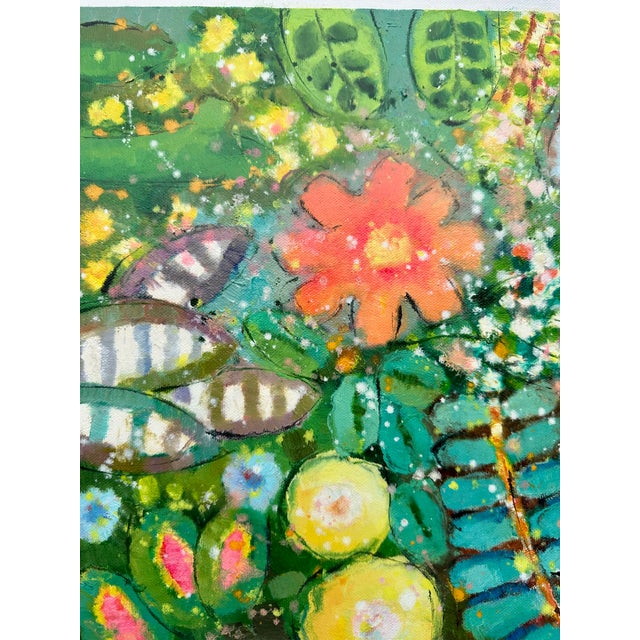 Vibrant Abstract Floral Painting on Canvas, Unstretched, by Youn Cho For Sale - Image 4 of 5