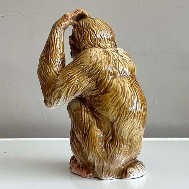 Late 20th Century Vintage Boho Glazed Ceramic Monkey For Sale - Image 5 of 7