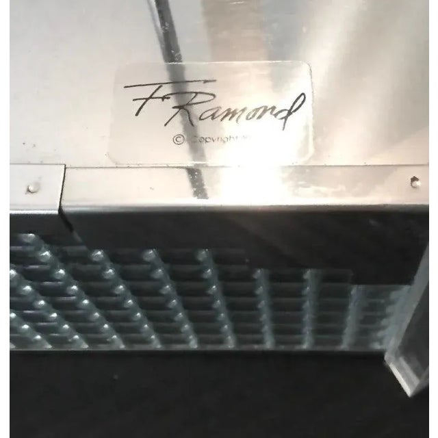 Mid-Century Modern 1970s Frederick Raymond Chromed Steel, Art Glass & Lucite Postmodern Pendant Fixture For Sale - Image 3 of 6