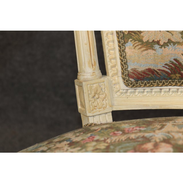Early 20th C Pair Louis XVI Style Creme Painted W/ Gold Accent Armchairs For Sale - Image 10 of 15